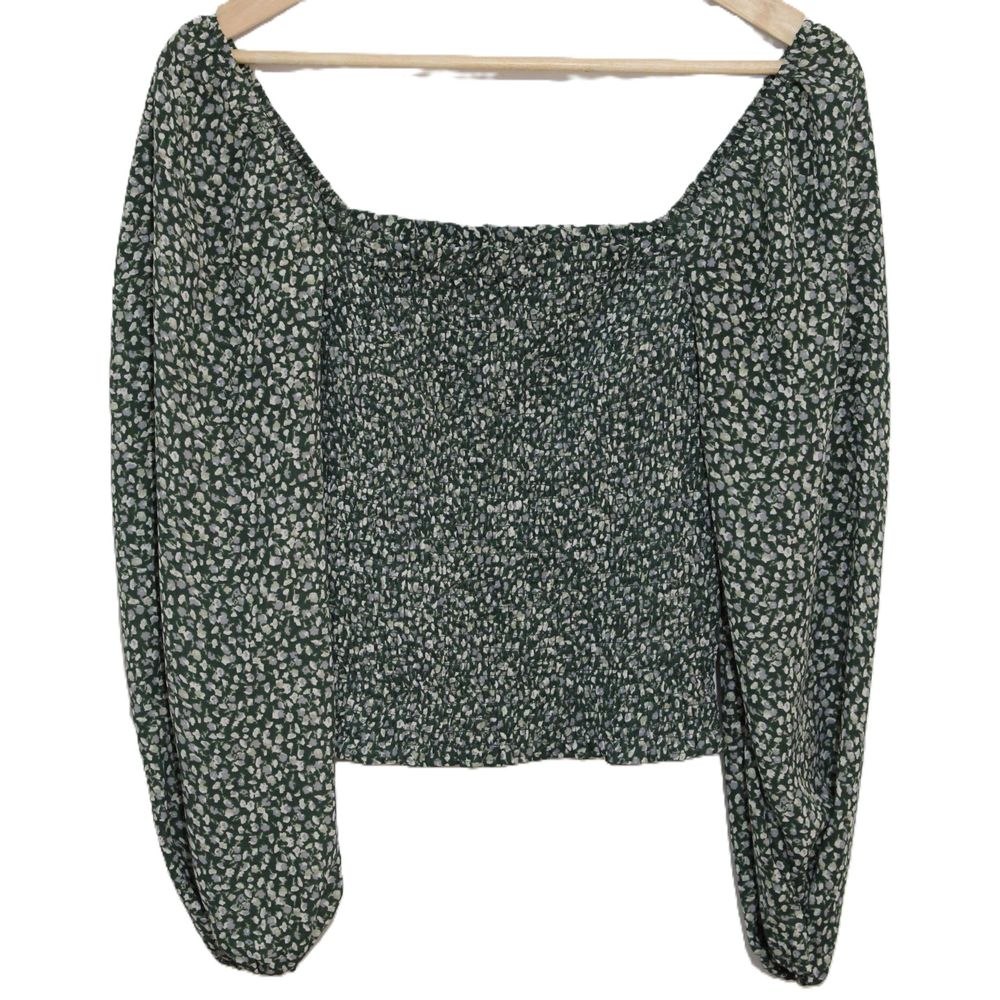 Womens Abercrombie & Fitch Green White Floral Square Neck Long Sleeve Top Size S